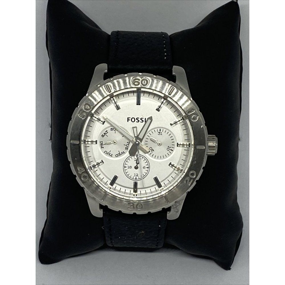 Fossil BQ1623 Men's Black Leather White Analog Dia